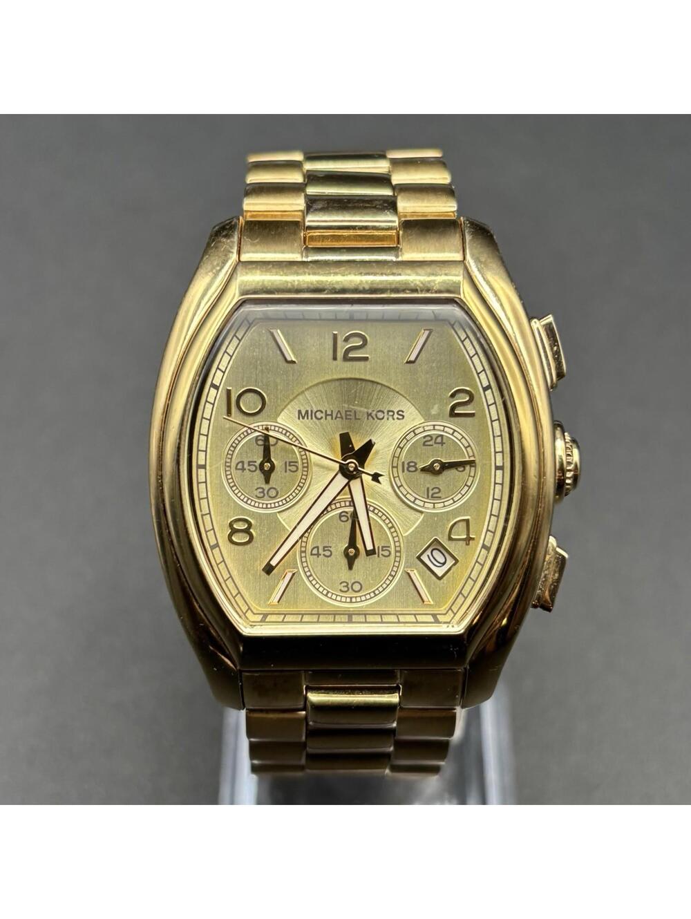 Michael Kors Ladies Gold-Tone Chronograph Watch 36mm Tonneau MK-5202 RUNNING